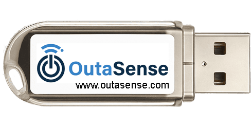 USB device displaying OutaSense power outage alert.